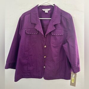 TanJay*Women’s 3/4-Sleeve Button-Down Jean Jewel Jacket*Purple*Size 18